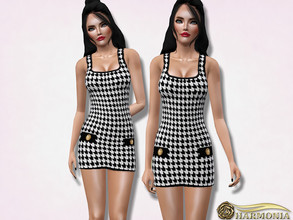 Sims 3 — Houndstooth Stretch-knit Mini Dress by Harmonia — 1 special color. notrecolorable Please do not use my textures.