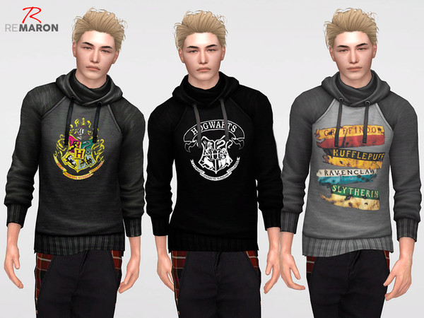 Sims 4 — Harry Potter's Hoodie for men - Discover University Needed by remaron — -09 Swatches available -Custom CAS
