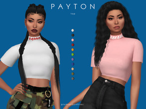 Sims 4 — PAYTON | top by Plumbobs_n_Fries — New Mesh High Neck Crop Top with Lettering on Collar Female | Teen - Elders