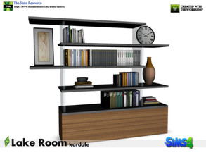 Sims 4 — kardofe_Lake Room_Book shelf by kardofe — Bookcase with side glass shelves and many books and decorative objects