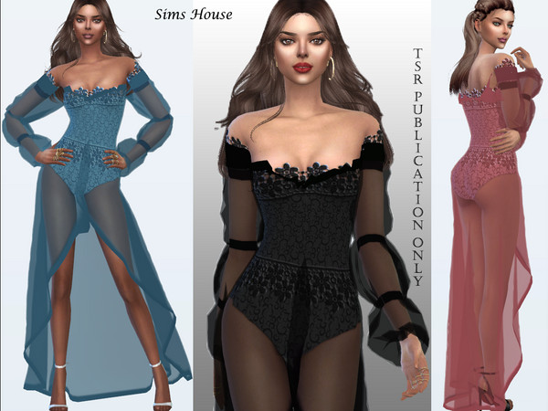 Sims 4 — Dress long transparent sleeve flashlight by Sims_House — Dress long transparent sleeve flashlight 8 color