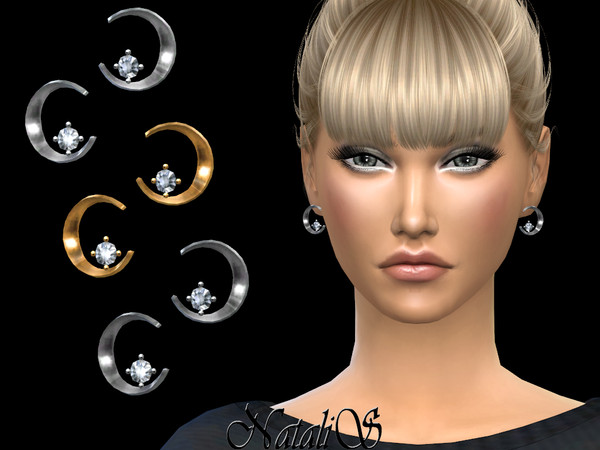 Sims 4 — NataliS_Crescent and star earrings by Natalis — Crescent and star stud earrings. FT-FA-FE 3 colors.