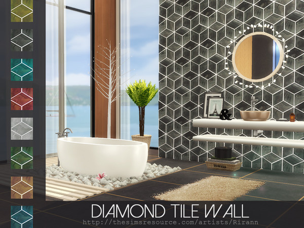 Sims 4 — Diamond Tile Wall by Rirann — Diamond Tile Wall in 8 color variations. Works for all 3 wall sizes. 8 walls in