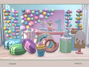Sims 4 — Sweets by soloriya — A set of furniture for your parties. Includes 13 objects, has 5 color variations. Items in
