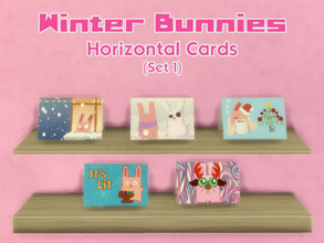 Sims 4 — Winter Bunnies - Horizontal Cards (Set 1) [REQUIRES SEASONS] by LuckiSelki — Five festive Freezer Bunny cards to