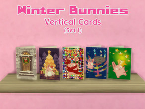 Sims 4 — Winter Bunnies - Vertical Cards (Set 1) [REQUIRES SEASONS] by LuckiSelki — Five festive Freezer Bunny cards to