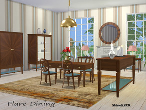 Sims 4 — Dining Flare by ShinoKCR — Inspired by Flare Series of Clive Christian Surfaces and Mirror with Leather Inlay in