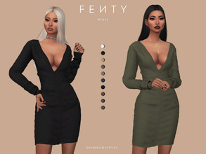 Sims 4 — FENTY | dress by Plumbobs_n_Fries — New Mesh Long-Sleeved Short Dress w/ Plunging Neckline Inspired by Fenty