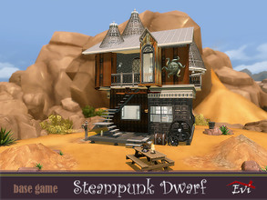 Sims 4 — Steampunk dwarf by evi — A tiny steampunk house with a bedroom on the second floor as well as some area for a