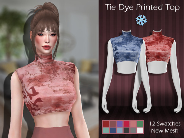 Sims 4 — LMCS Tie Dye Printed Top by Lisaminicatsims — -Adult-Elder-Teen-Young Adult -New Mesh -12 swatches