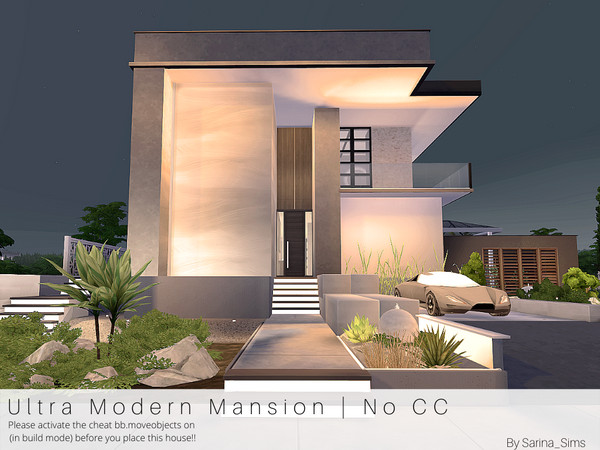 Sims 4 — Ultra Modern Mansion - No CC by Sarina_Sims — An ultra modern house with a large terrace and two pools.