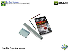 Sims 3 — kardofe_ Studio Zanotta_Rule and notebook by kardofe — Rule, book, notebook and two pencils