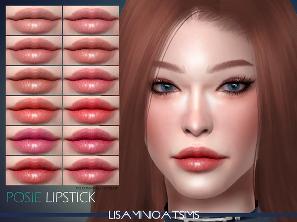 Sims 4 — LMCS Posie Lipstick (HQ) by Lisaminicatsims — -1 Mesh -12 swatches -All Skin