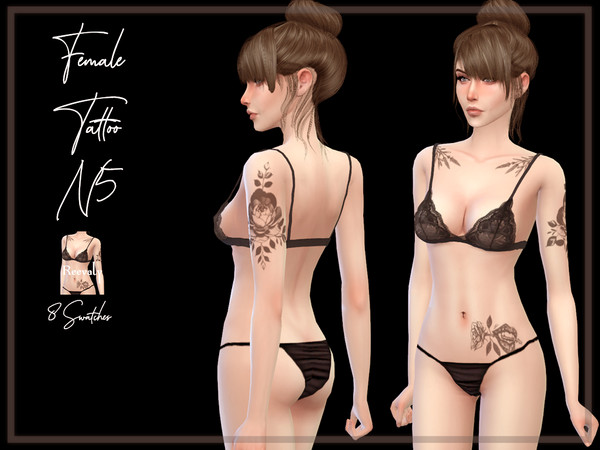 Sims 4 — Female Tattoo N5 by Reevaly — 8 Swatches. Single Swatches. Teen to Elder. For Female. Works with all Skins and