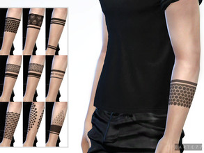 Sims 4 — Geometric Tattoos - Left Arm by Darte77 — - 9 different designs; each one has 3 shades, from lighter to darker.
