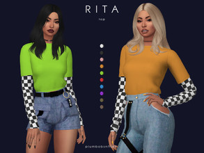 Sims 4 — RITA | top by Plumbobs_n_Fries — New Mesh Top with Checkered Long Sleeves Female | Teen - Elders Hot Weather