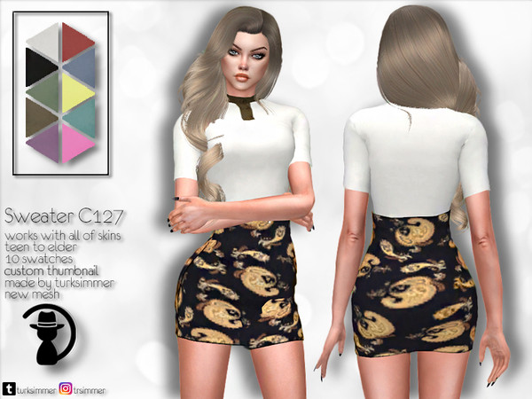 Sims 4 — Sweater C127 by Daph's — 10 Swatches Works with all of skins Custom Thumbnail New Mesh All Lods Teen to Elder