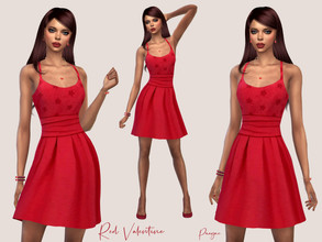 Sims 4 — Red Valentine by Paogae — Pretty short dress, only in red, slightly flared and with embroidered bodice.