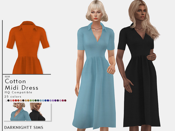 Sims 4 — Cotton Midi Dress by DarkNighTt — Cotton Midi Dress Have 25 colors. Handpainted texture. New Mesh. HQ mod