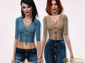 Sims 3 — Half Sleeve Gold Button Top by Harmonia — 4 color. recolorable Please do not use my textures. Please do not