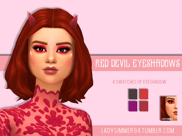 Sims 4 — Red Devil Eyeshadows by LadySimmer94 — BGC 4 swatches of eyeshadow Custom Thumbnails ( as seen on the ad ) Teen