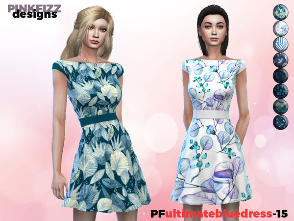 Sims 4 — Ultimate Blue Dress - PF15 - City Living needed by Pinkfizzzzz — Gorgeous set of blue patterned dresses for your