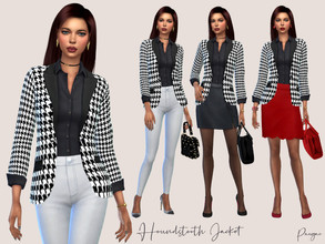 Sims 4 — Houndstooth Jacket by Paogae — Women's jacket with black and white houndstooth pattern, black blouse, always
