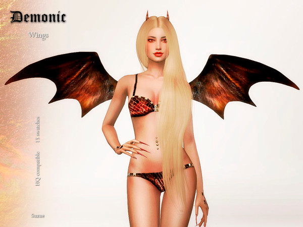 Sims 4 — Demonic Wings by Suzue — Updated (2020) -New Mesh (Suzue) -15 Swatches -For Female and Male (Teen to Elder)