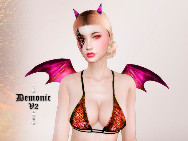 Sims 4 — Demonic Set V2 by Suzue — Updated (2020) Smaller version of demonic set. Horns and wings for female and male
