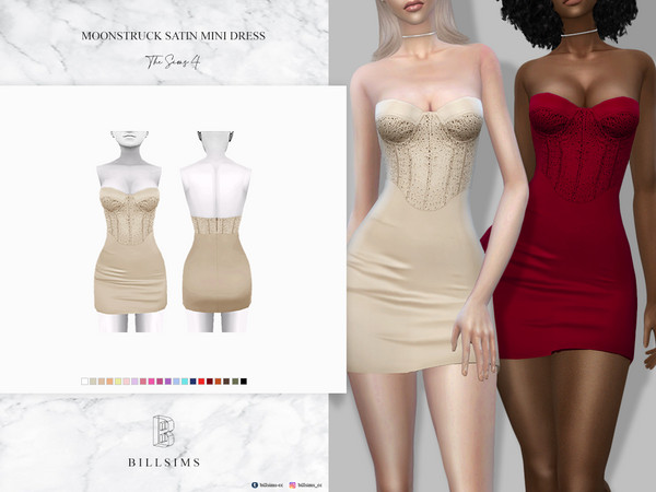 Sims 4 — Moonstruck Satin Mini Dress by Bill_Sims — Female, Teen-Elder Custom Shadow Map HQ Mod Compatible