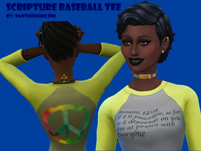 Sims 4 — Scripture Baseball Tee by PantherGirlSim — Lady Baseball Tshirts with Scriptures For YA, Teen, Elder, and Adult