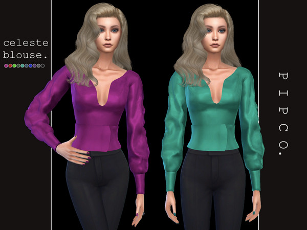 Sims 4 — Celeste Blouse. by Pipco — A satin blouse in 10 colors. base game compatible new mesh all lods custom thumbnail