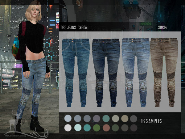Sims 4 — DSF JEANS CYBCo by DanSimsFantasy — Element modern jeans, low-cut or cut at the hips, expresses a structure of