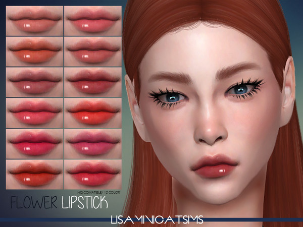 Sims 4 — LMCS Flower Lipstick (HQ) by Lisaminicatsims — -New Mesh -12 swatches -All Skin