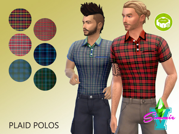 Sims 4 — SimmieV Plaid Polos by SimmieV — A collection of eight individual plaid patterns on a tucked in polo that are