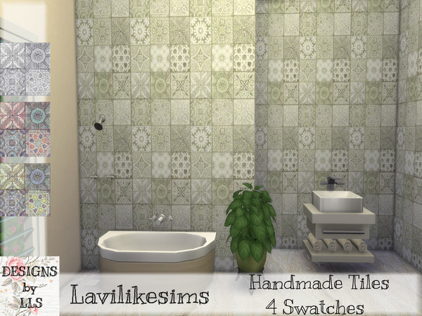 Sims 4 — Handmade Tiles by lavilikesims — by Lavilikesims 4 swatches in 3 wall sizes Green, Gray, and two multi color