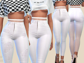 Sims 4 — Serena White Denim Jeans 9093 by Pinkzombiecupcakes — -Serena White Denim Jeans 9093 available in 20 styles.
