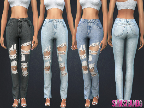 Sims 4 — 394 - High Rise Ripped Jeans by sims2fanbg — .:High Rise Ripped Jeans:. Jeans in 7(21) different colors and new
