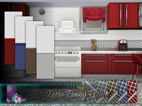 Sims 4 — Retro Penny Round by Emerald — Retro penny round can be used as a backsplash or accent wall. Timeless penny