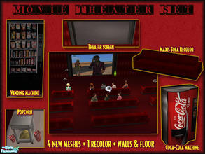 Sims 2 — Movie Theater Set by elmazzz — This set includes 4 new meshes + 1 recolor of a Maxis Sofa and a wall amd floor. 