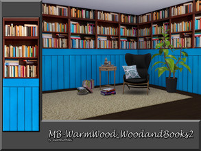 Sims 4 — MB-WarmWood_WoodandBooks2 by matomibotaki — MB-WarmWood_WoodandBooks2, wall-panels with lower wooden planks and