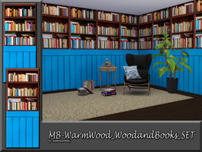 Sims 4 — MB-WarmWood_WoodandBooks_SET by matomibotaki — MB-WarmWood_WoodandBooks_SET, 2 wall-panels with lower wooden
