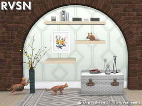 Sims 4 — Meow-dern Cat Set by RAVASHEEN — Designed for the meow-dern simmie and their feline friend, this cat set has