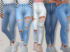 Sims 4 — University Exposed Button Denim Jeans-Discover University EP by Pinkzombiecupcakes — -High waisted jeans
