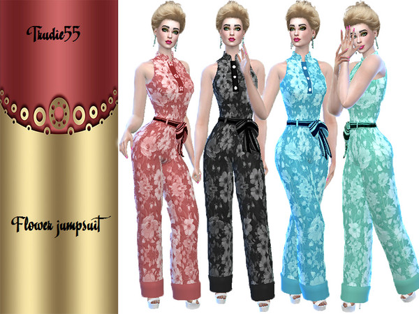 Sims 4 — Flower jumpsuit by TrudieOpp — Flower jumpsuit recolor in 4 colors