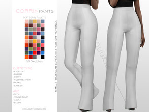 Sims 4 — Corrin Pants by Kouukie — -50 swatches -Base game compatible -Custom thumbnail