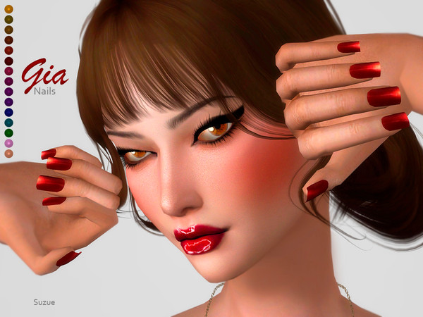 Sims 4 — Gia Nails by Suzue — -New Mesh (Suzue) -15 Swatches -For Female (Teen to Elder) -Ring Category -HQ Compatible