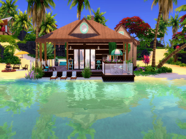 Sims 4 — Tiny Getaway by LJaneP6 — Pristine white sand where topical water ebbs against the shore, and the ocean is