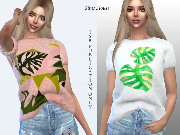 Sims 4 — Sulani print t-shirt for women tucked in front by Sims_House — Sulani print t-shirt for women tucked in front 8