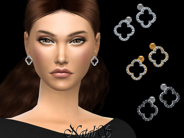 Sims 4 — NataliS_Open clover stud earrings by Natalis — Open four-leaf clover stud earrings. FT-FA-FE 4 colors.